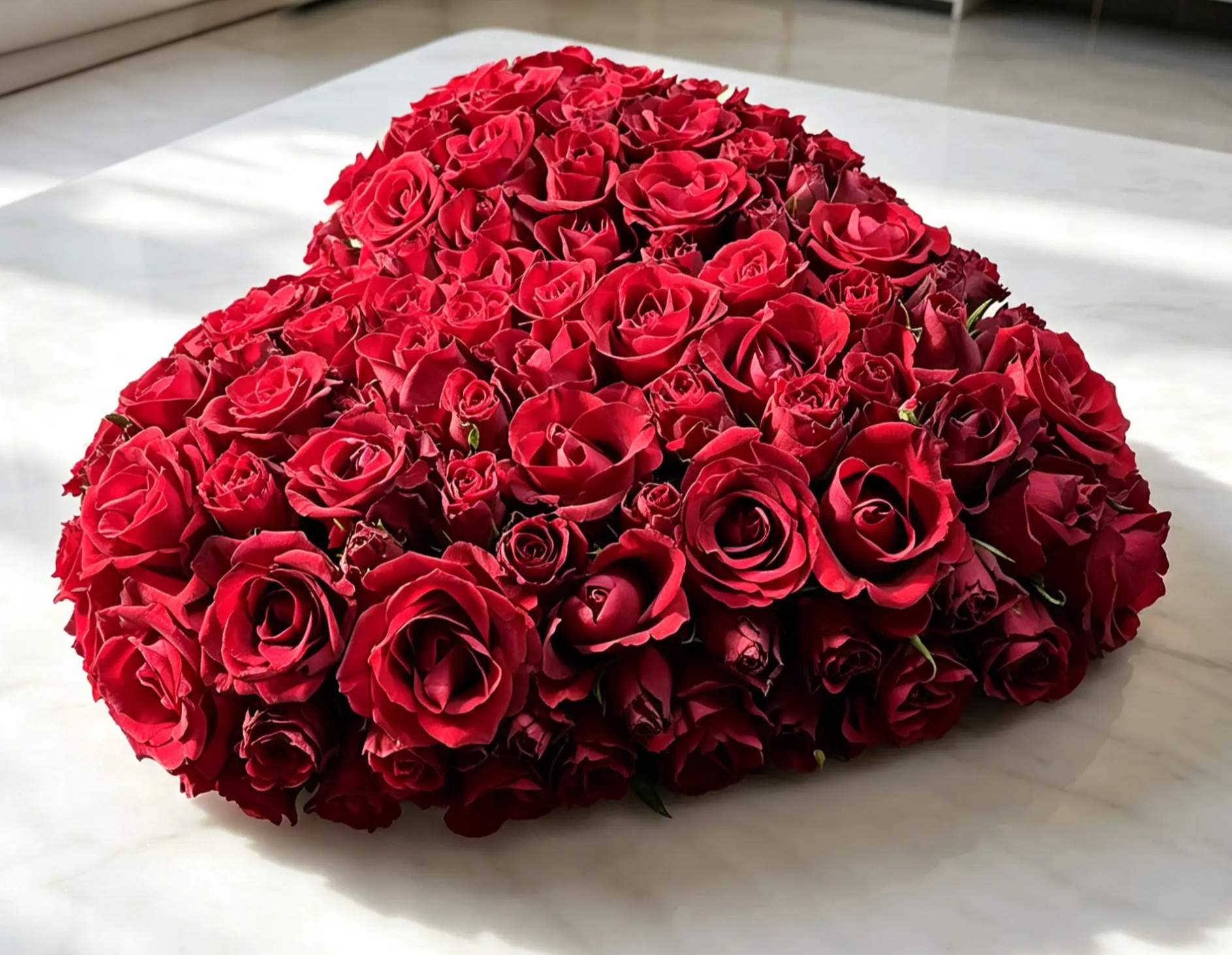 Geschlossenes Herz vollflächig aus roten Rosen