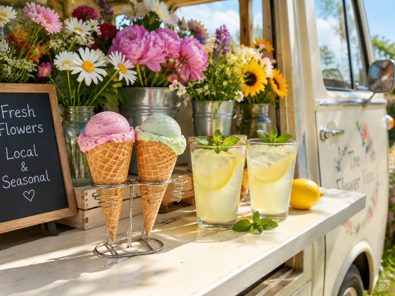 Eiscreme und kalte erfrischende Getränke im Sommer